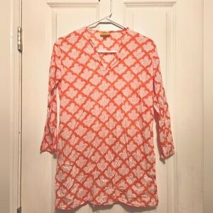 Roberta Roller Rabbit Floral V-Neck 3/4 Sleeve  Salmon Tunic Boho Cotton‎ Small